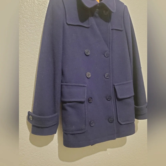 Sinclaire 10 Wool Pea Coat Trench Coat Double Brrasted Navy Blue Size 4 - Picture 3 of 6
